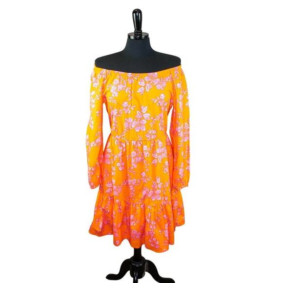 J Crew Floral Scoop Neck Dress Peasant Prairie Boho Hippie Orange Pink - Picture 2 of 5